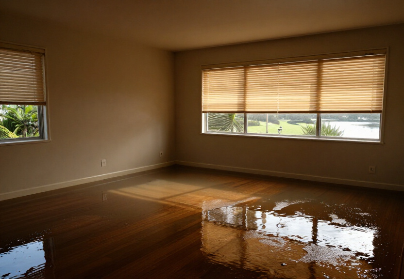 Flooded garage floor in Horningsea Park before treatment